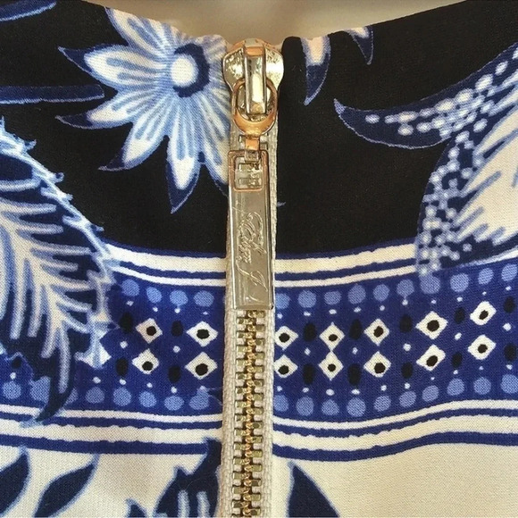 Eliza J Blue Floral Stripe Country Patchwork Shift Dress 3/4 Sleeves Size 2 XS - Picture 5 of 6